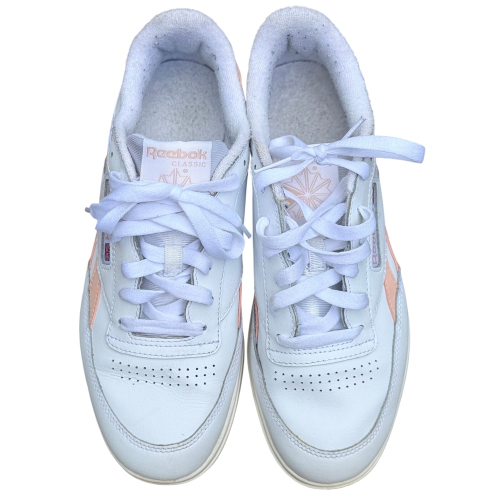 Reebok Club C Double Platform Sneakers Womens 8 White Pink Leather Low Top Shoes